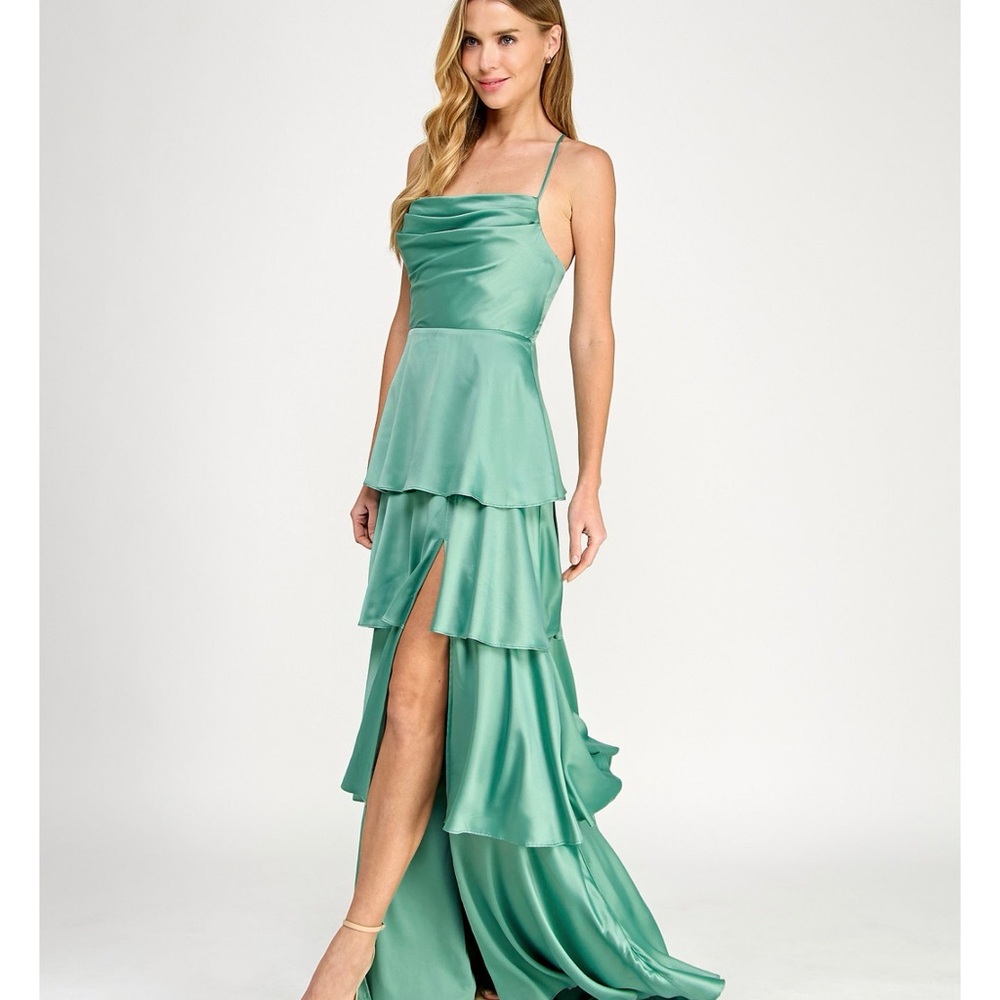 City Studio Teal Tiered High Low Dress
